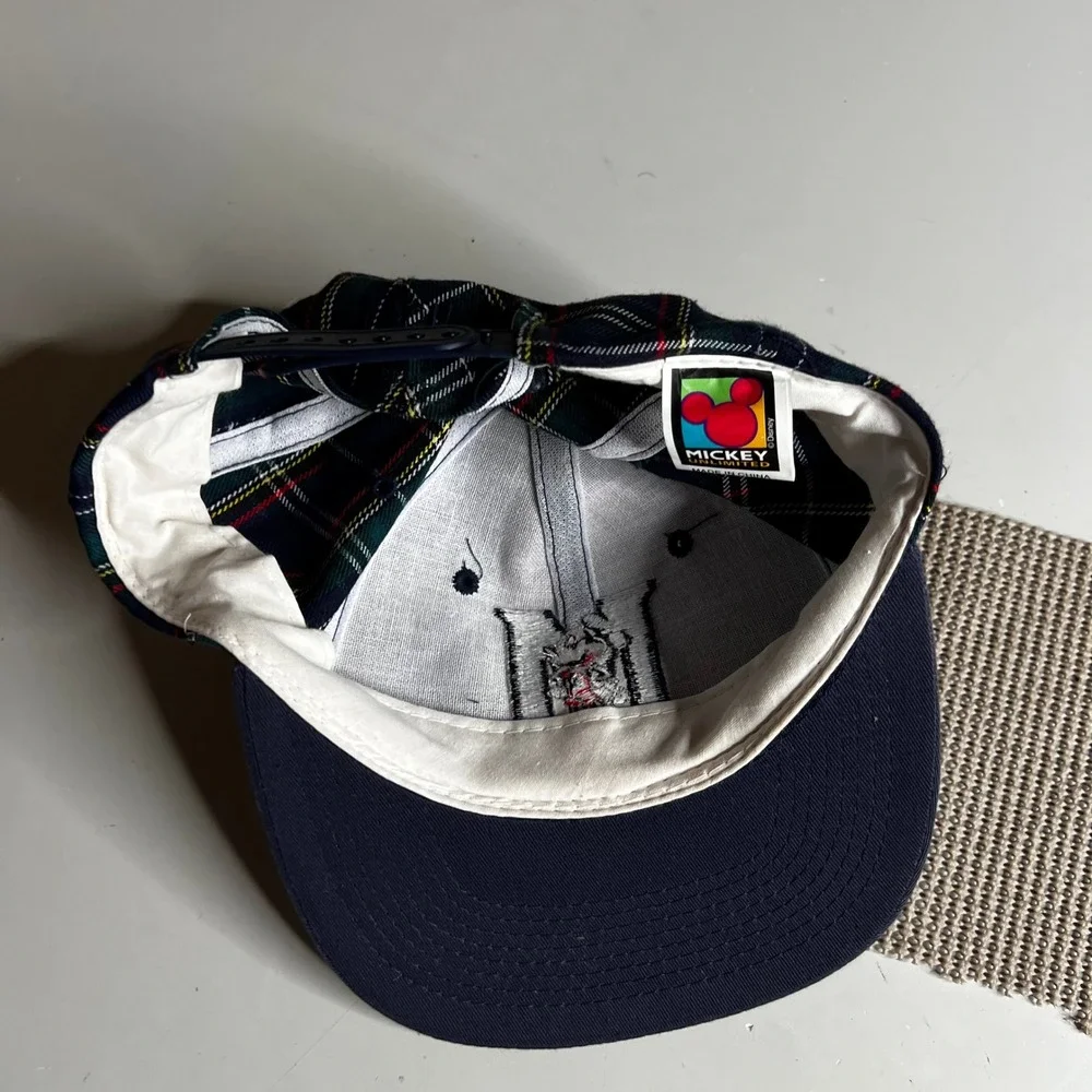 Vintage Mickey Unlimited Plaid Snapback Hat Disney Mickey Mouse Green Navy Cap